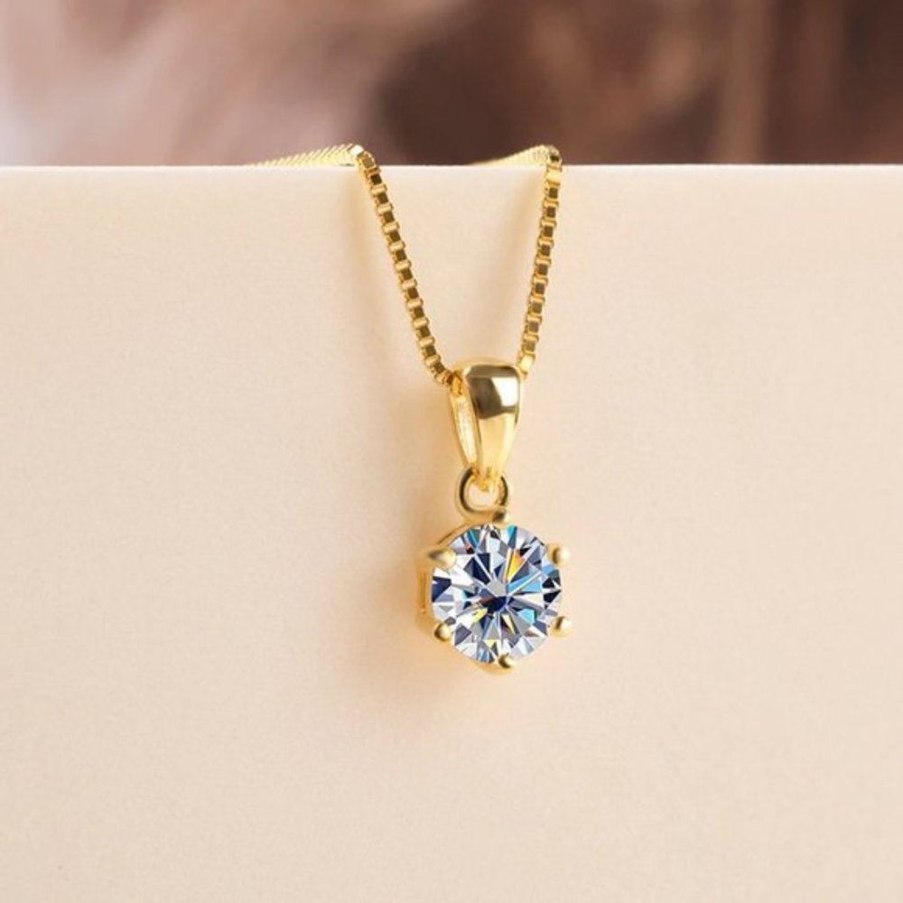Certified 1ct. t.w. Moissanite Diamond Solitaire Gold Pendant Necklace N…